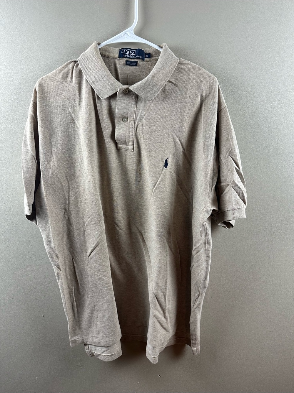Ralph Lauren Men's Polo Shirt in Beige with Navy Pony